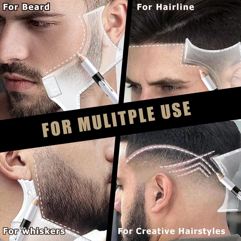 Noerrors White Barber Pencil for Lineup Magic Hairline Beard Guide Shaping Pencils Barber Chalk for Design Hairline Razor Trace Barber Pencils Set with Sharpener Ruler Brush for Men - Image 3